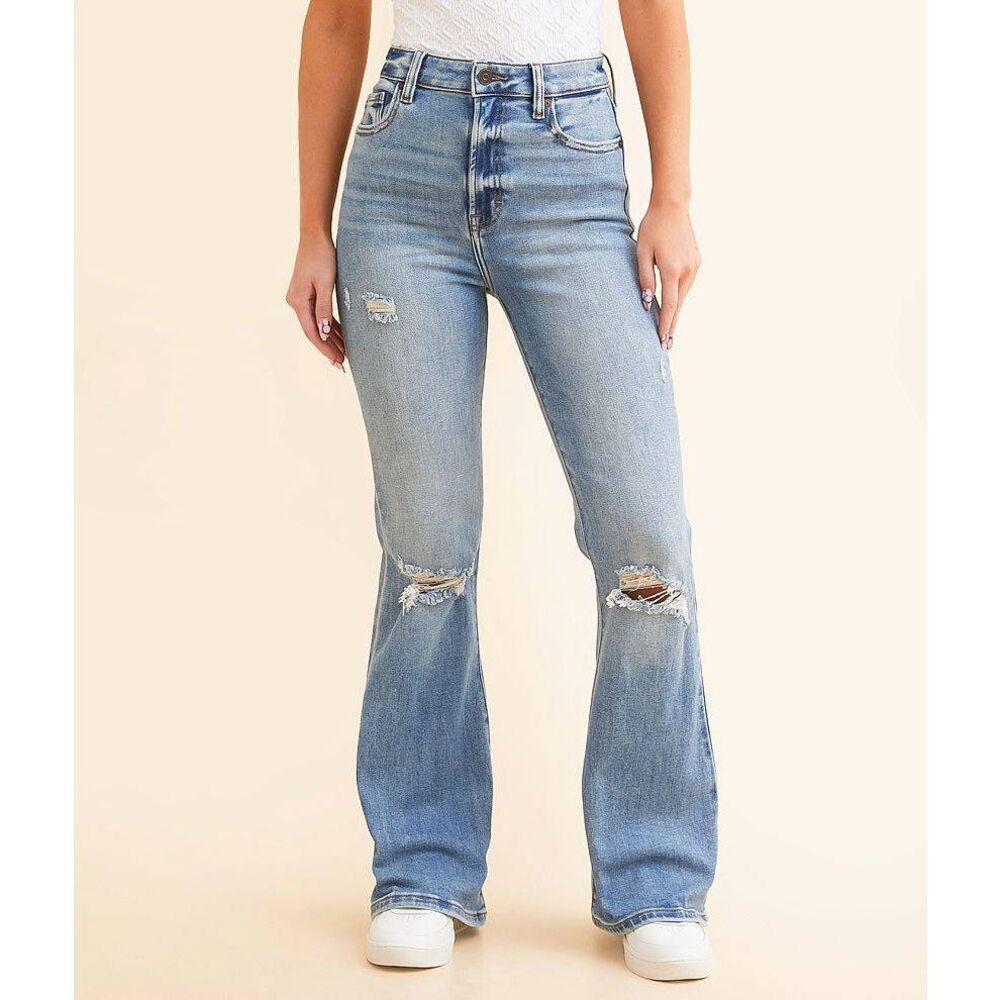 Hidden Happi Flare Stretch Distressed Jeans 27 Trendy Basic Comfy Buckle Denim